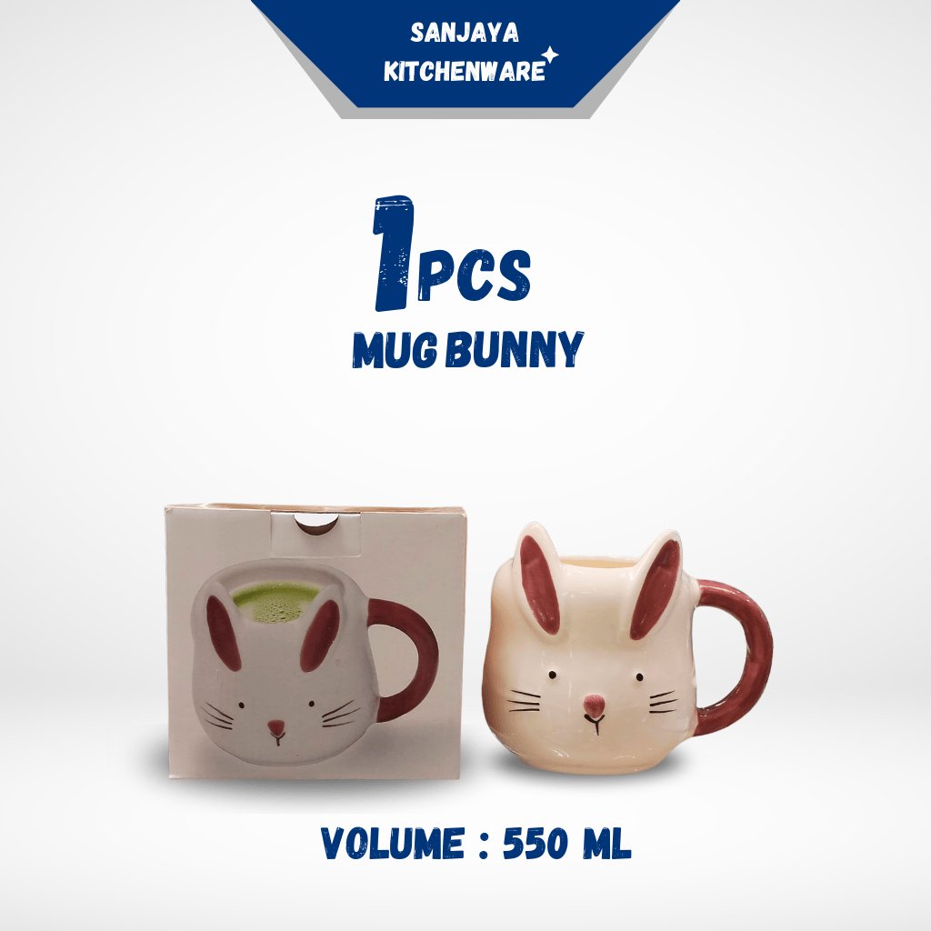 Mug Karakter Hewan Keramik Model Bunny Cream Volume 550ML | Sanjaya Kitchenware