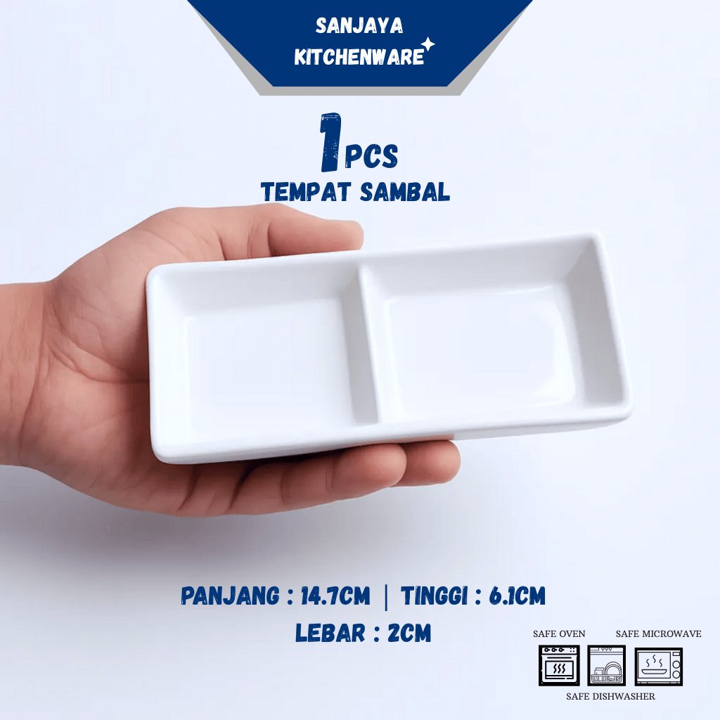 Pyramid Tempat Sambal 2 Kotak Keramik Porselen Putih Polos | Sanjaya Kitchenware